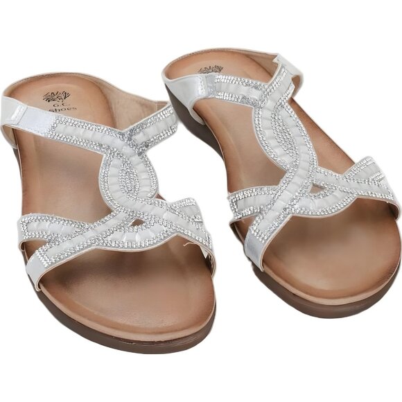 GC Shoes Alora Embellished Slide Sandals Sparkle Silver US 10M EU 42 - Picture 1 of 6